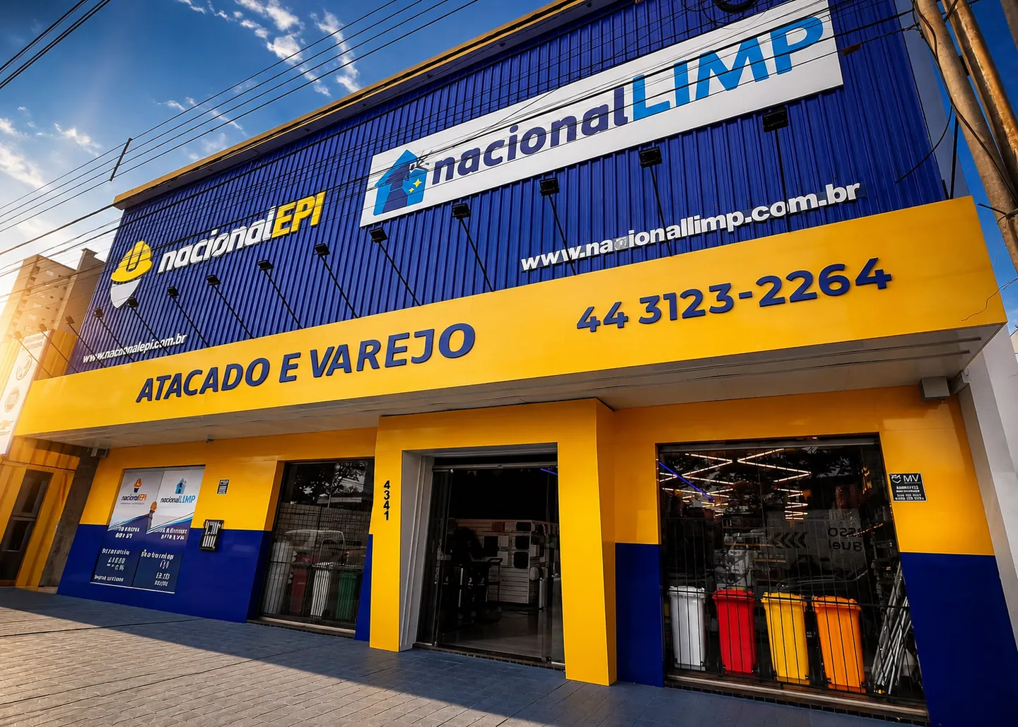 Fachada da Nacional Limp na Av. Colombo, 4341, em Maringá, dividida com a Nacional EPI